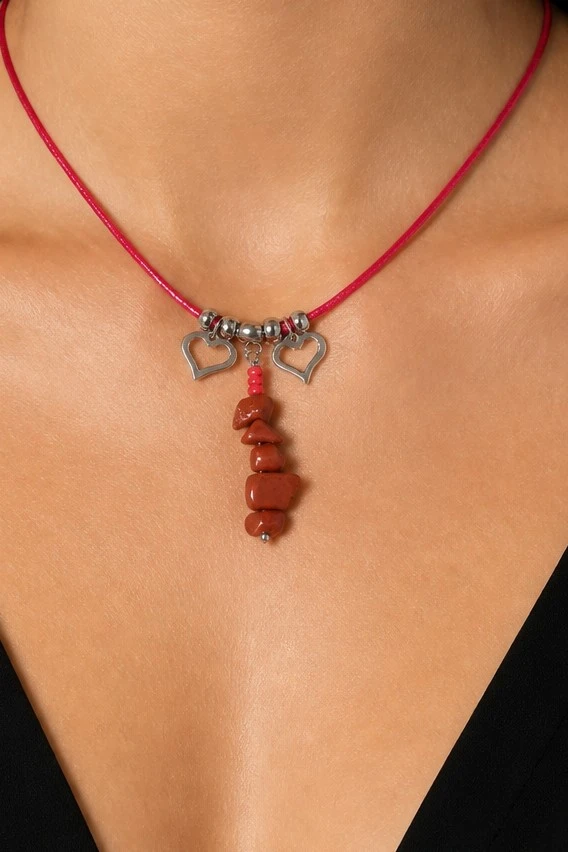 Collier jaspe rouge cœur