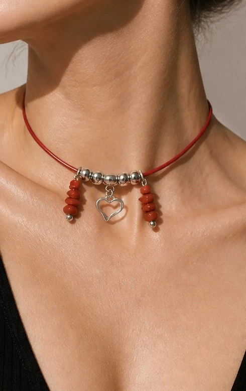 collier cordon double pendentifs jaspe rouge