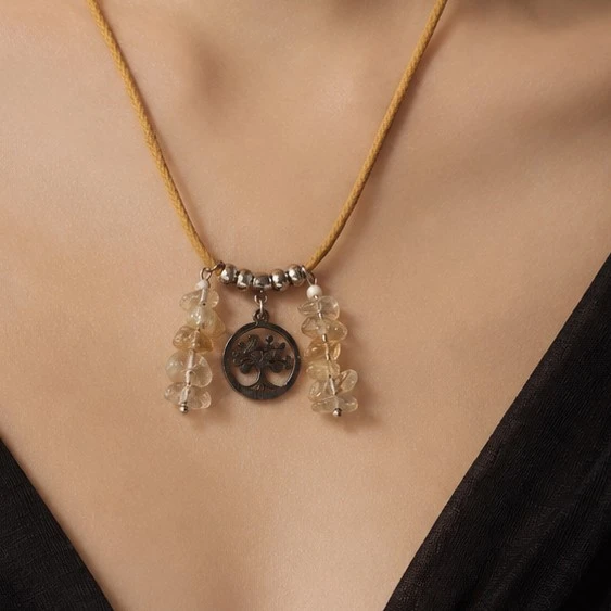 collier cordon double pendentifs citrine