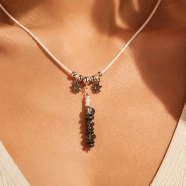 collier cordon quartz fumé