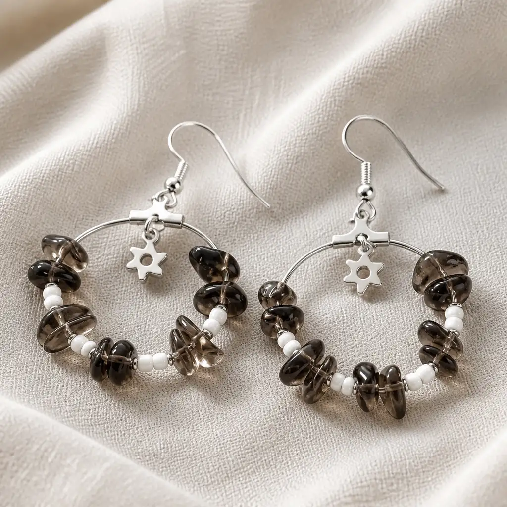 Boucles oreille créoles QUARTZ FUME