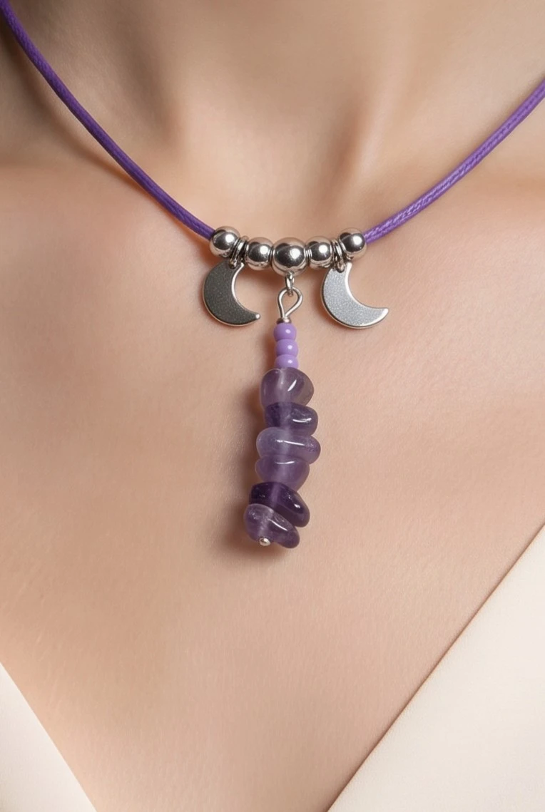 Collier  lune améthyste