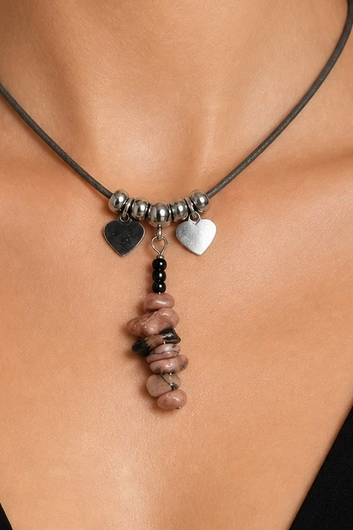 collier cordon rhodonite