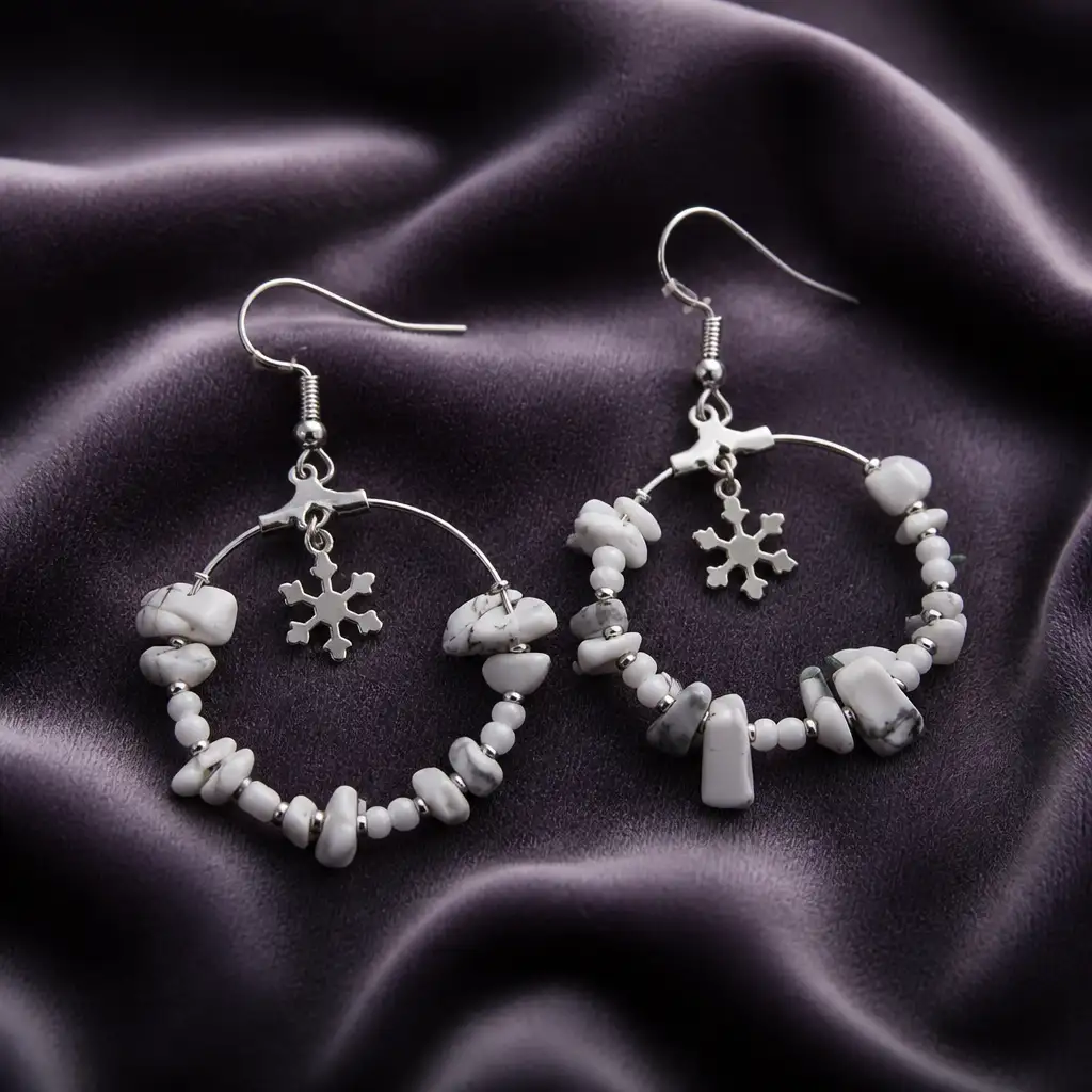 boucle d'oreille créole howlite blanche