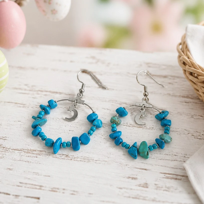 Boucle d'oreille créole Howlite bleu