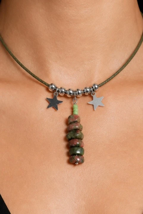 collier cordon pierre Unakite