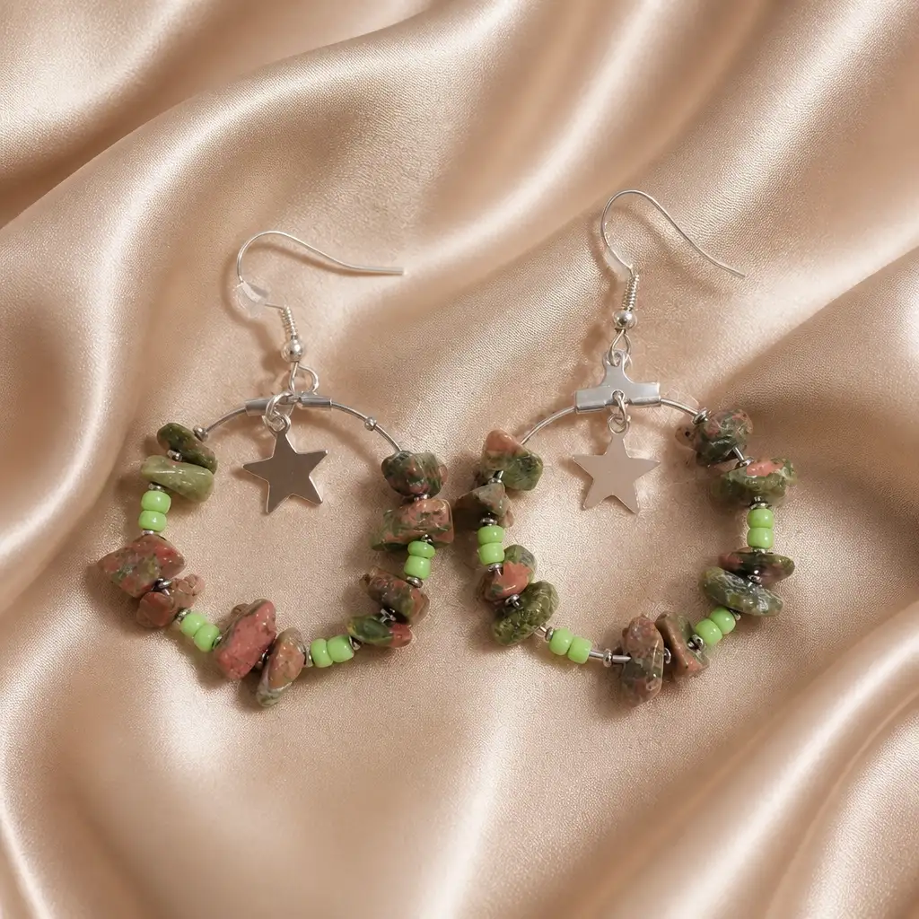 Boucle d'oreille créole Unakite
