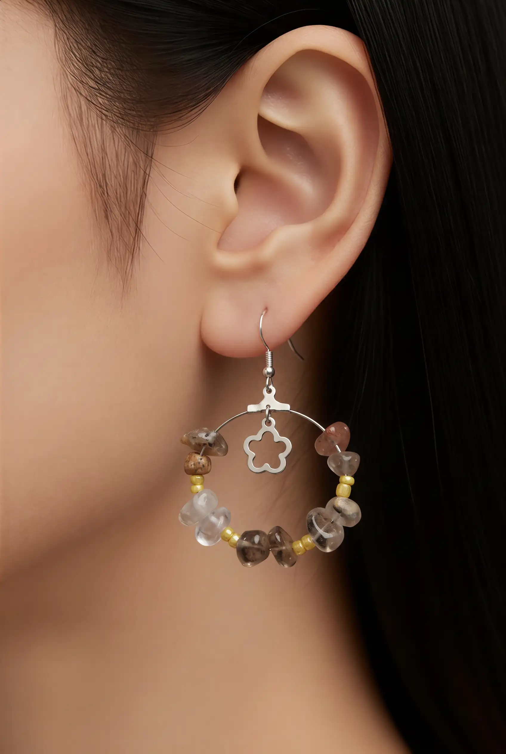 boucle d'oreille créole quartz rutile
