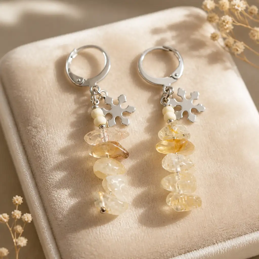 boucle d'oreille longue citrine