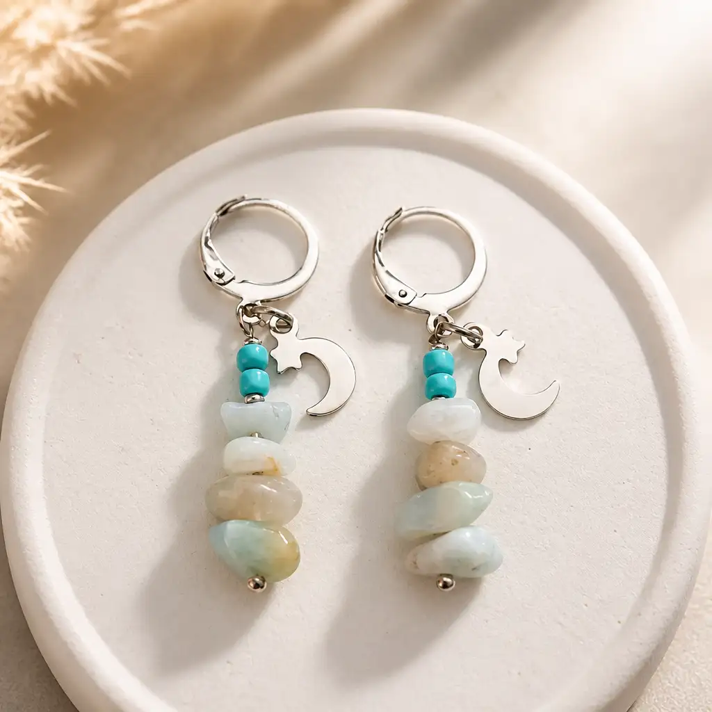 boucle d'oreille longue amazonite